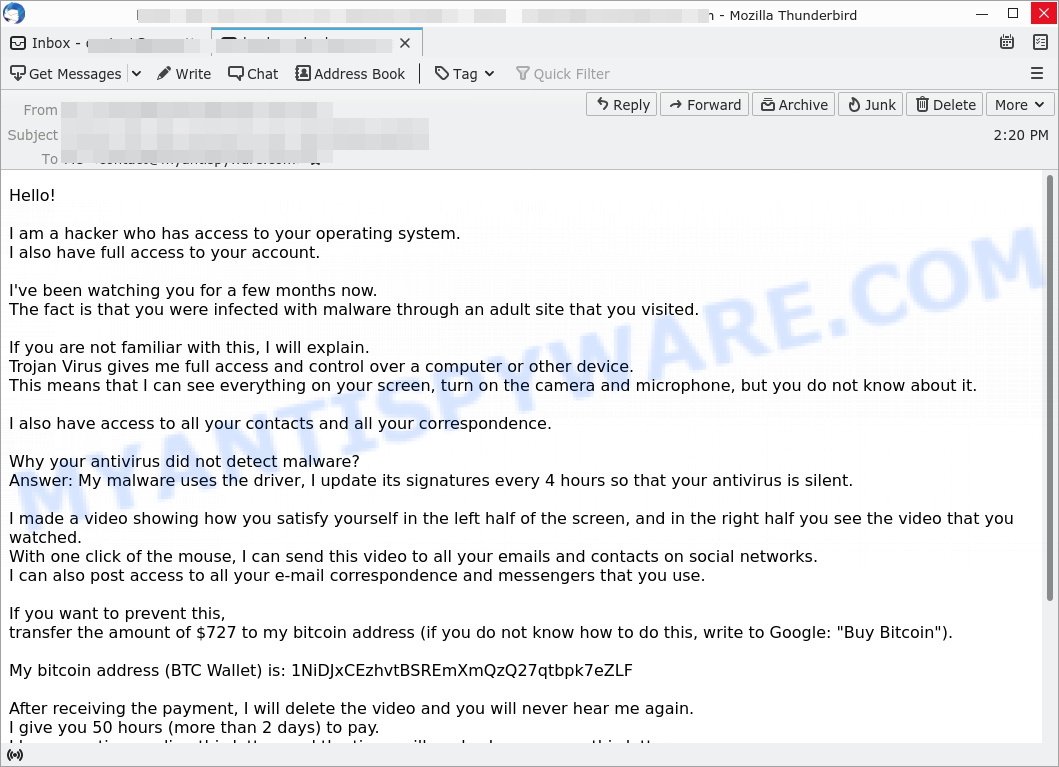 Hacker who has access to your operating system Email Scam