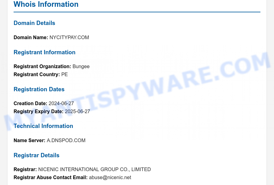 NyCityPay.com WHOIS Lookup