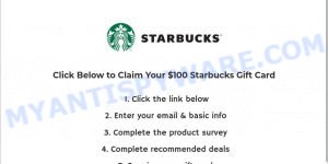 Sbux100.com 100 Starbucks Gift Card scam