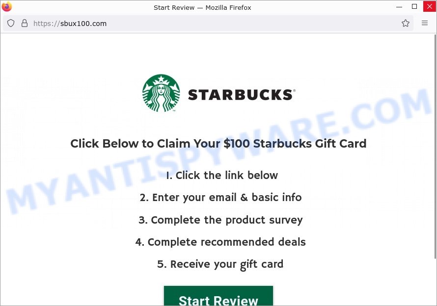 Sbux100.com 100 Starbucks Gift Card scam