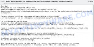 Your system has been hacked with a Trojan virus Email Scam