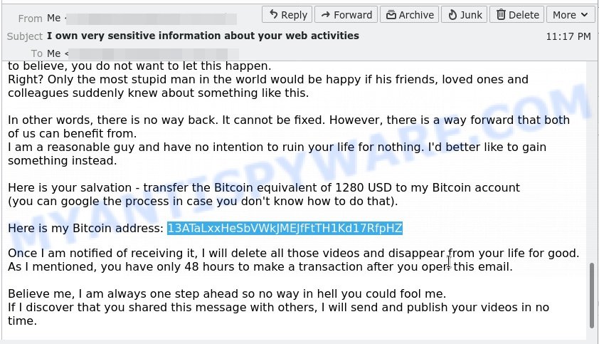 13ATaLxxHeSbVWkJMEJfFtTH1Kd17RfpHZ bitcoin email scam