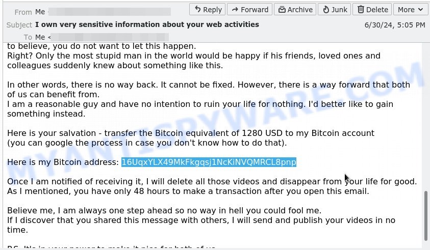 16UqxYLX49MkFkgqsj1NcKiNVQMRCL8pnp Bitcoin Email Scam