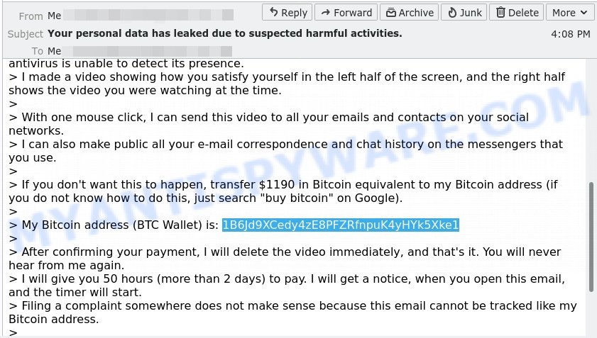 1B6Jd9XCedy4zE8PFZRfnpuK4yHYk5Xke1 Bitcoin Email Scam