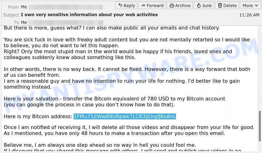 1FMu71jtWw89URpwk7LCR3iJUrgfJKoAhL Bitcoin Email Scam