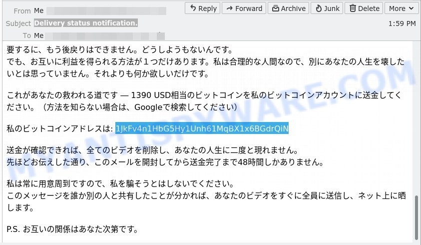 1JkFv4n1HbG5Hy1Unh61MqBX1x6BGdrQiN Bitcoin Email Scam