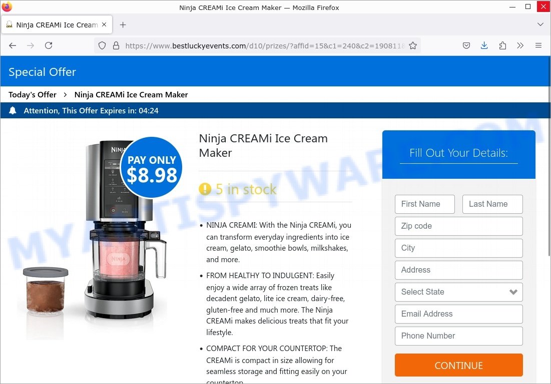 Bestluckyevents.com Ninja CREAMi Ice Cream Maker scam