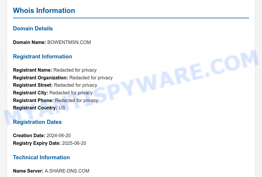 Bowentmsn.com WHOIS Lookup