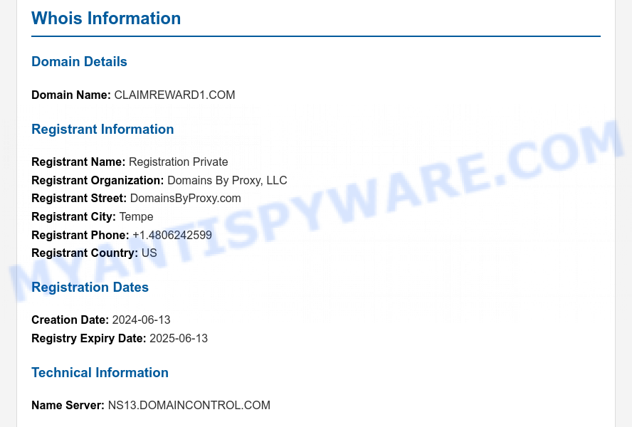Claimreward1.com WHOIS Lookup