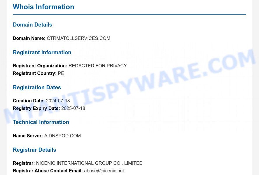 Ctrmatollservices.com WHOIS Lookup