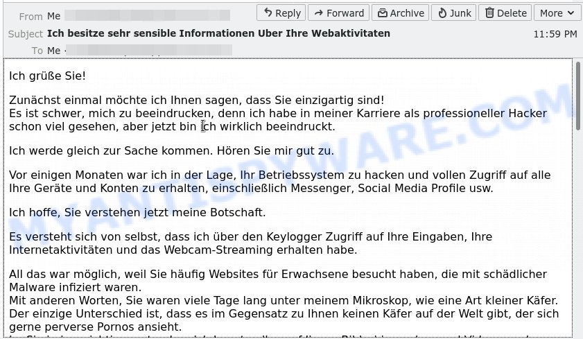 Ich besitze sehr sensible Informationen Uber Ihre Webaktivitaten Email Scam