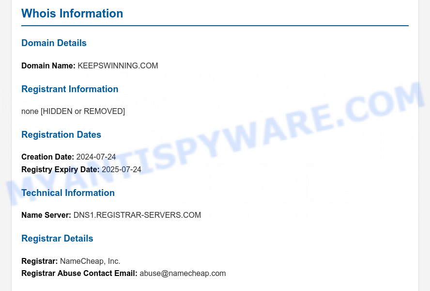 Keepswinning.com WHOIS Lookup