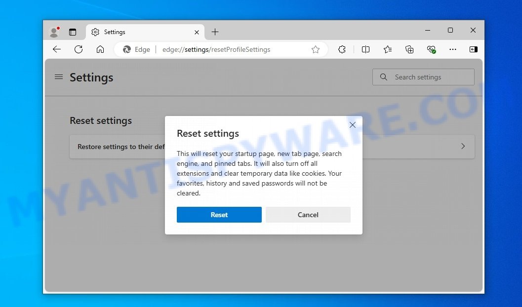 Microsoft Edge reset browser settings