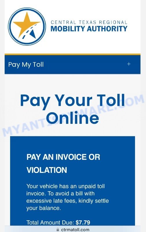 Mobility Authority Tolls Services Scam website