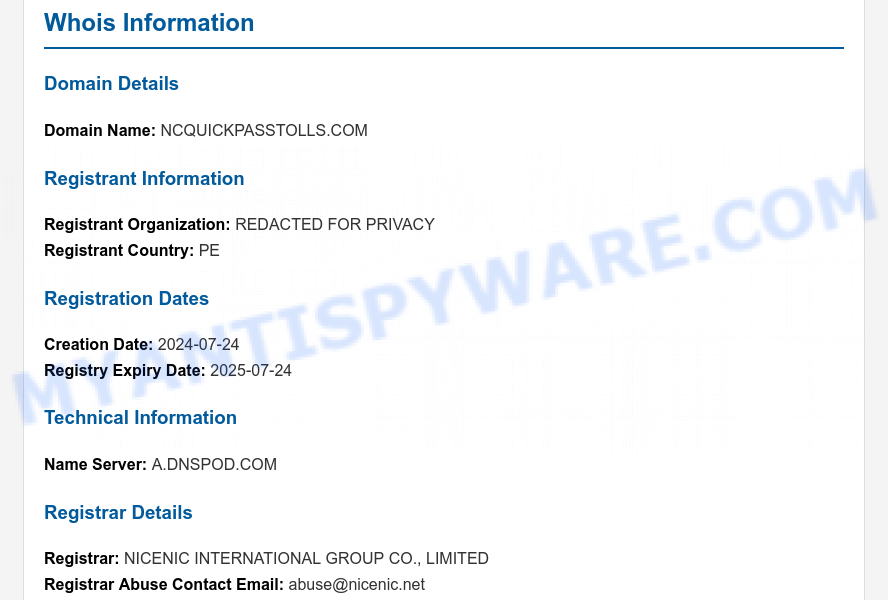 Ncquickpasstolls.comWHOIS Lookup