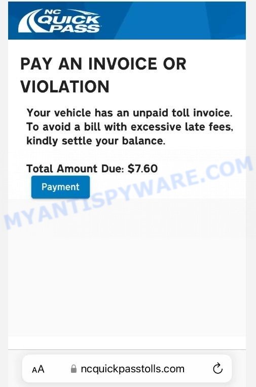 North Carolina Tolls Services scam website