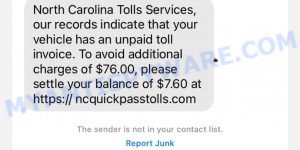 North Carolina Tolls Services text scam