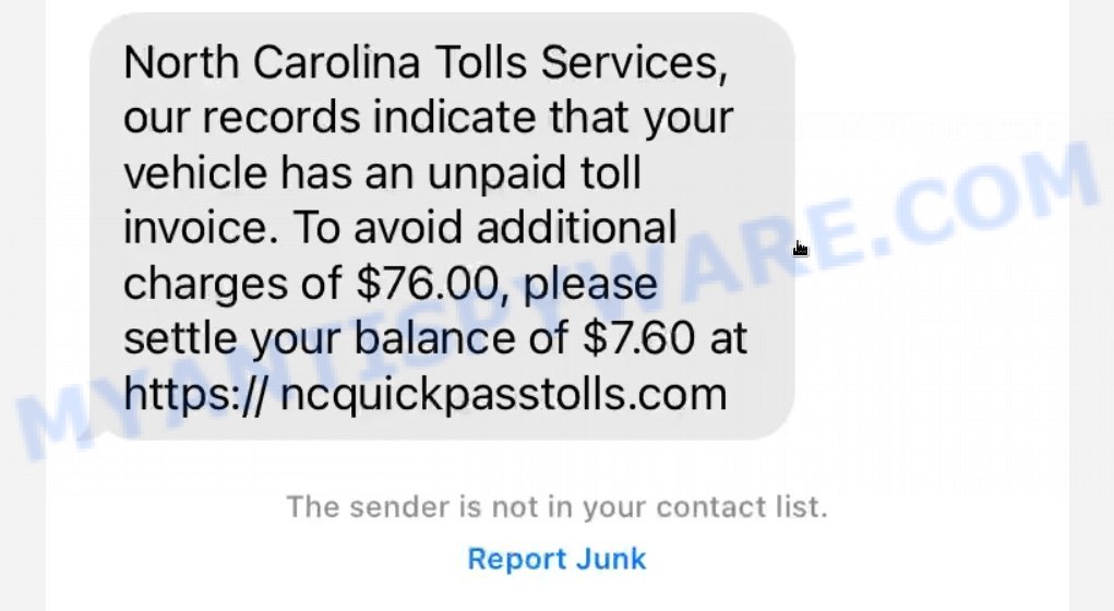 North Carolina Tolls Services text scam