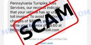 Pennsylvania Turnpike Tolls Services text Scam