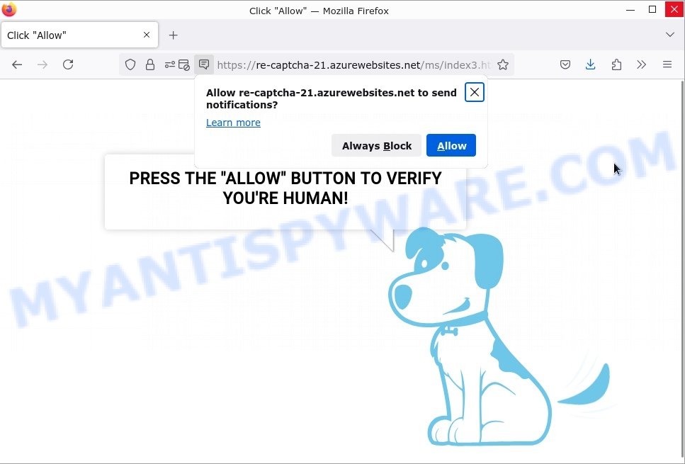 Re-captcha-21.azurewebsites.net virus Click Allow scam