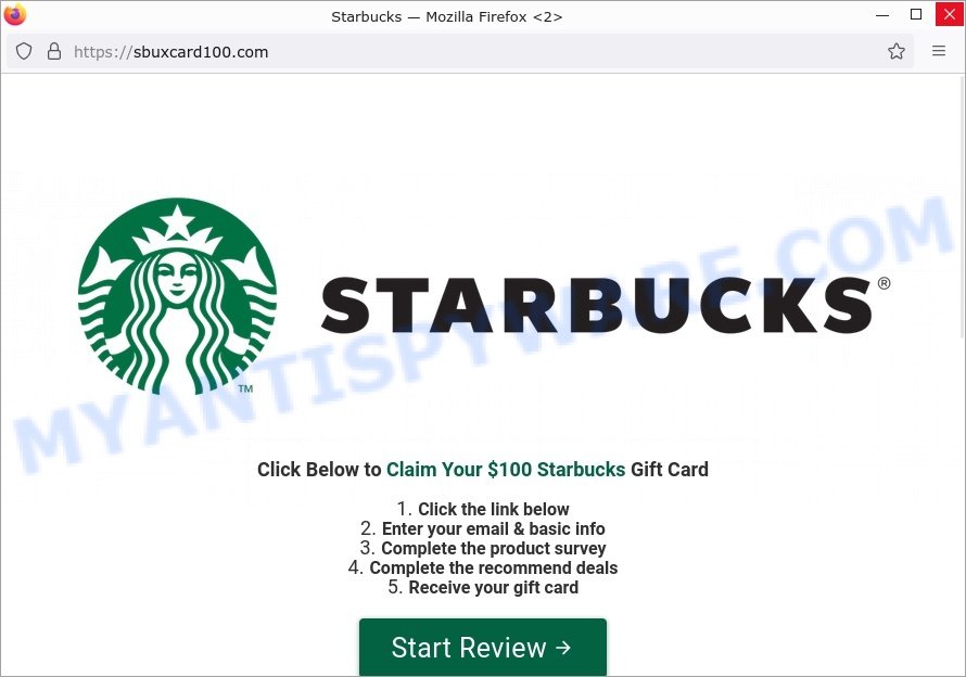 Sbuxcard100.com 100 Starbucks Gift Card scam