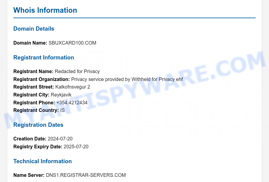 Sbuxcard100.com WHOIS Lookup