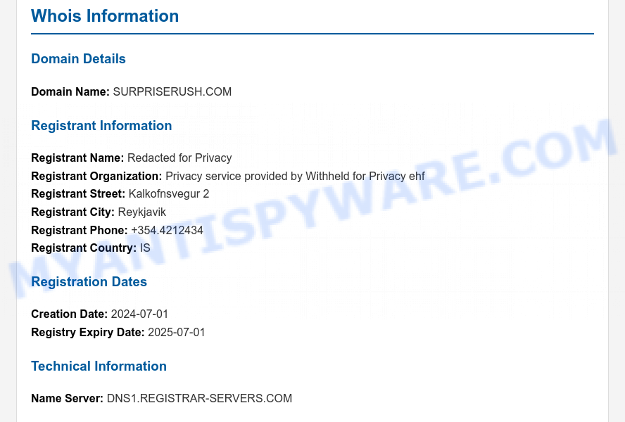 surpriserush.com WHOIS Lookup