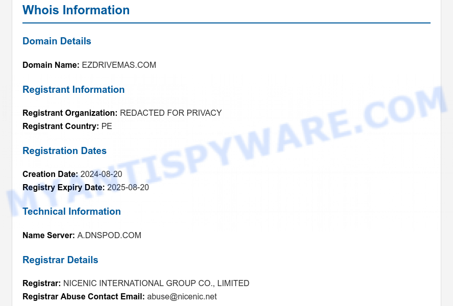 Ezdrivemas.com WHOIS Lookup