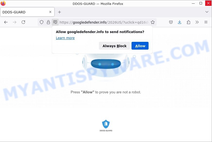 Googledefender.info DDOS-GUARD click allow scam