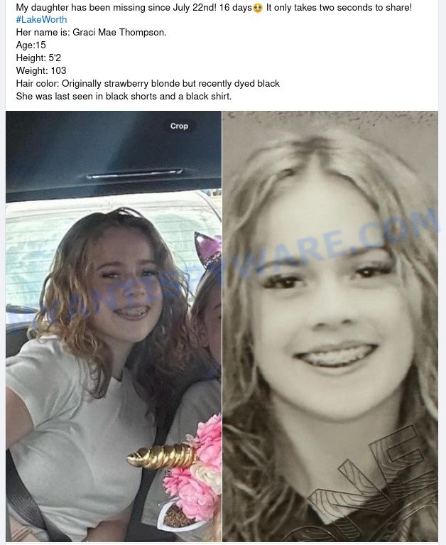 Graci Mae Thompson is missing Facebook Post Scam