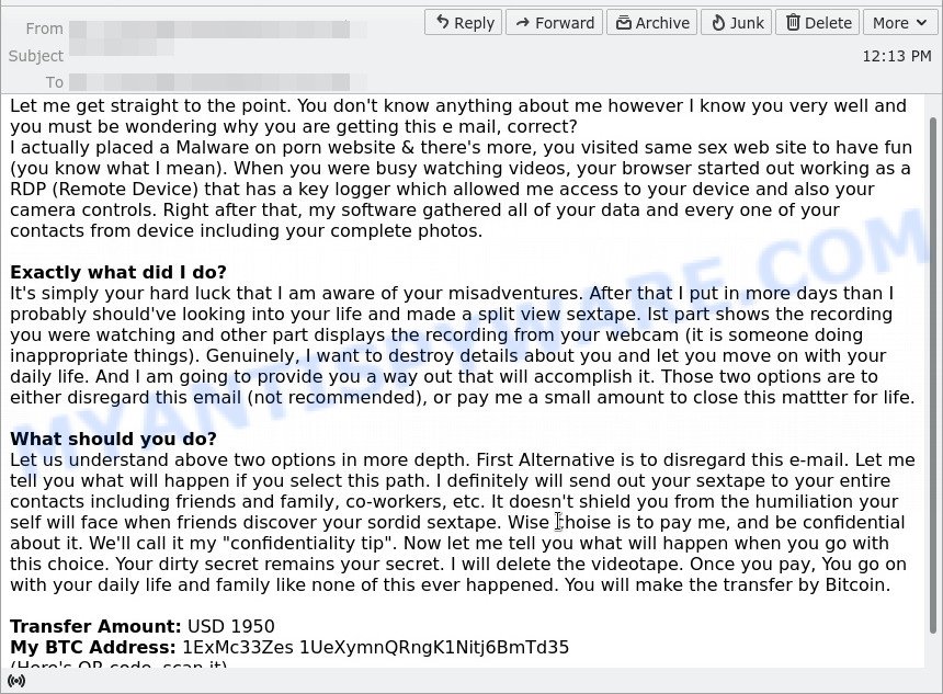 Malware On Porn Website Email Scam