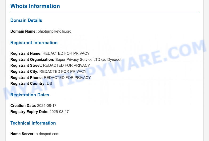 Ohioturnpiketolls.org WHOIS Lookup