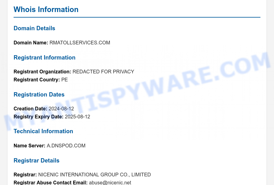 Rmatollservices.com WHOIS Lookup