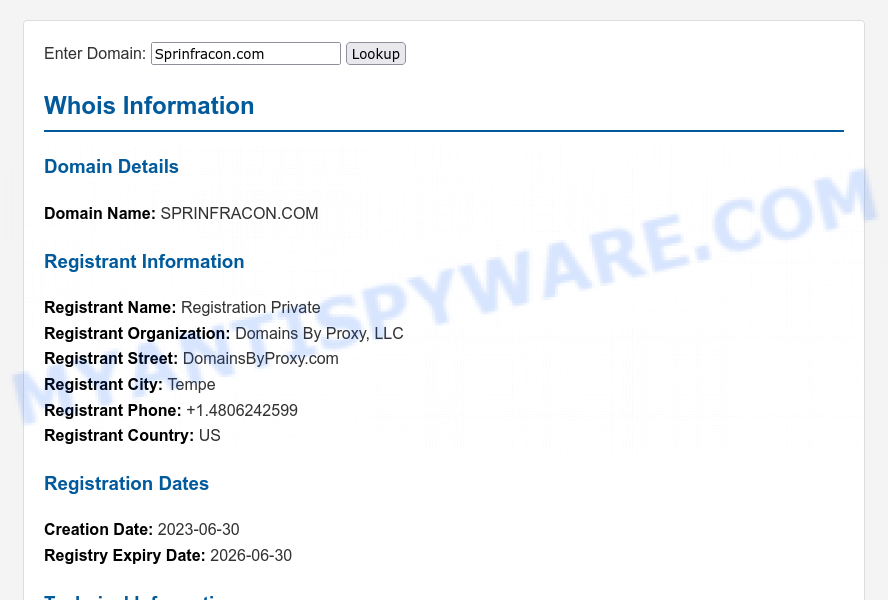 Sprinfracon.com WHOIS Lookup