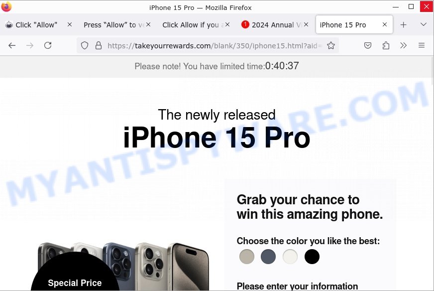 Takeyourrewards.com iPhone 15 Pro scam