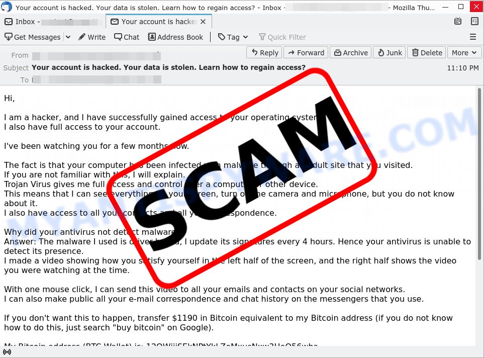 Your account is hacked. Your data is stolen. email scam