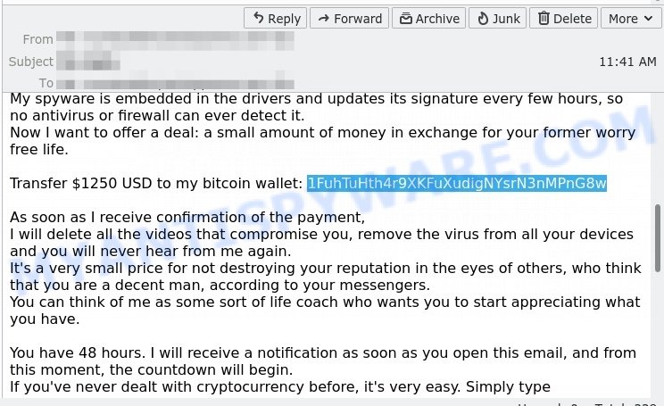 1FuhTuHth4r9XKFuXudigNYsrN3nMPnG8w Bitcoin Email Scam