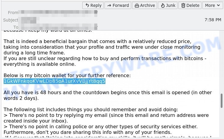 1GkWFnkqoKVwLDb85oA1urXvVBJJYt8qq5 Bitcoin Email Scam