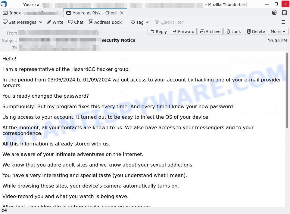 I am a representative of the HazardCC hacker group Email Scam